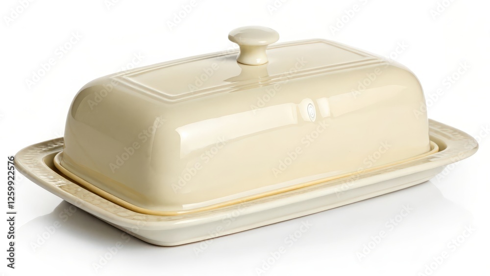 Cream-colored Ceramic Butter Dish with Lid and Tray Cream-colored Ceramic Butter Dish with Lid and Tray
