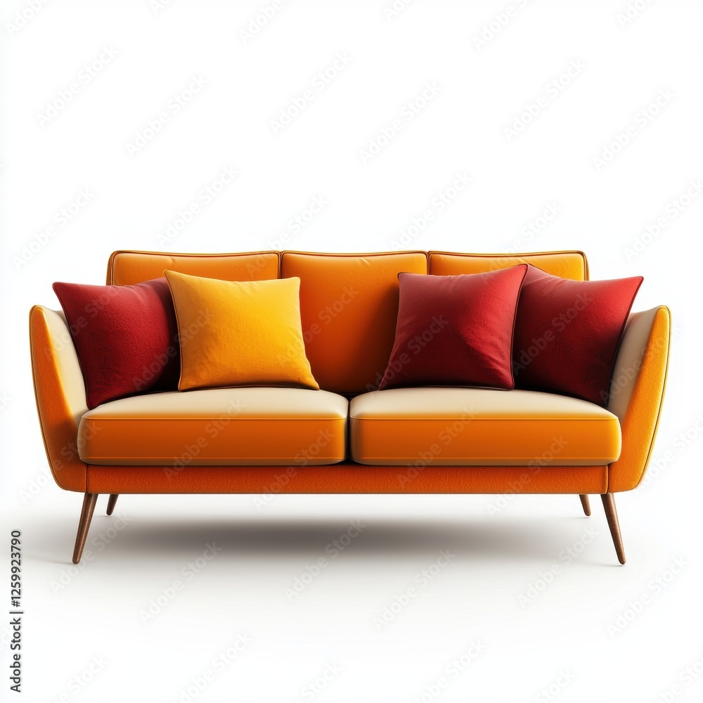 Modern sofa with plush cushions isolated on white Modern sofa with plush cushions isolated on white