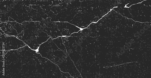 Black and white grunge. Distress crack overlay texture. Abstract surface dust and rough dirty wall background concept. Worn, torn, weathered effect. Vector illustration, EPS 10.