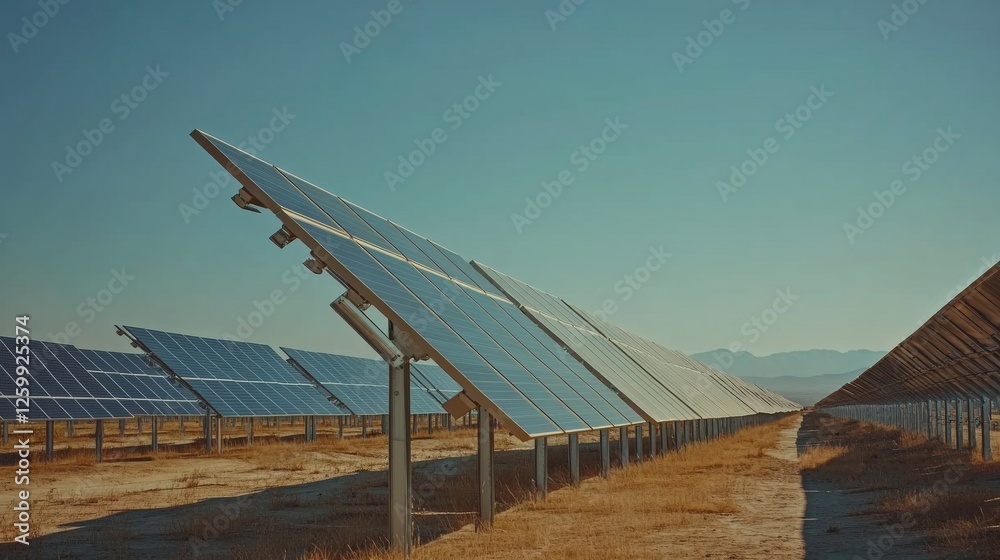 Solar farm in desert. Featuring rows of solar panels. Highlighting renewable energy and desert sustainability. Ideal for environmental studies. Solar farm in desert. Featuring rows of solar panels. Highlighting renewable energy and desert sustainability. Ideal for environmental studies.