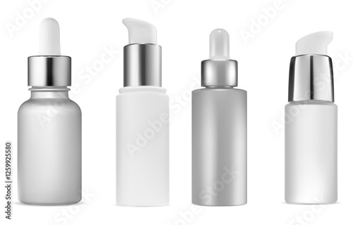 Face serum bottle mockup. Skin care cosmetic, essential oil dropper container, isolated on white background. Moisturizer collagen treatment airless packaging product. Eyedropper pipette bottle