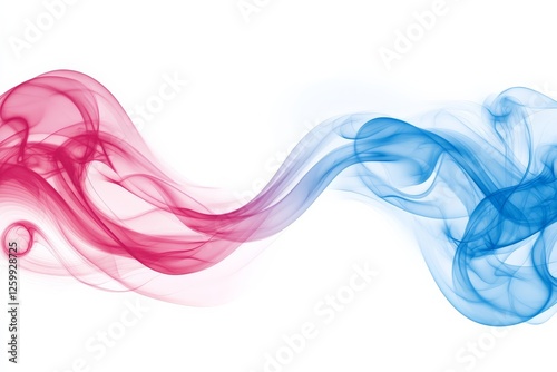 Colorful wisps of smoke blend together in a dynamic flow demonstrating an artistic display of red and blue hues