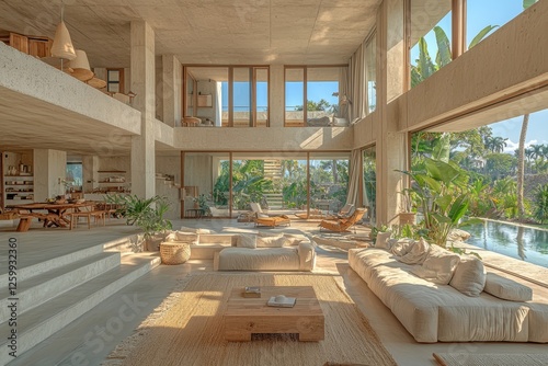 Ecoluxury villa interior showcase modern tropical environment high fidelity design polished concrete elegance photo