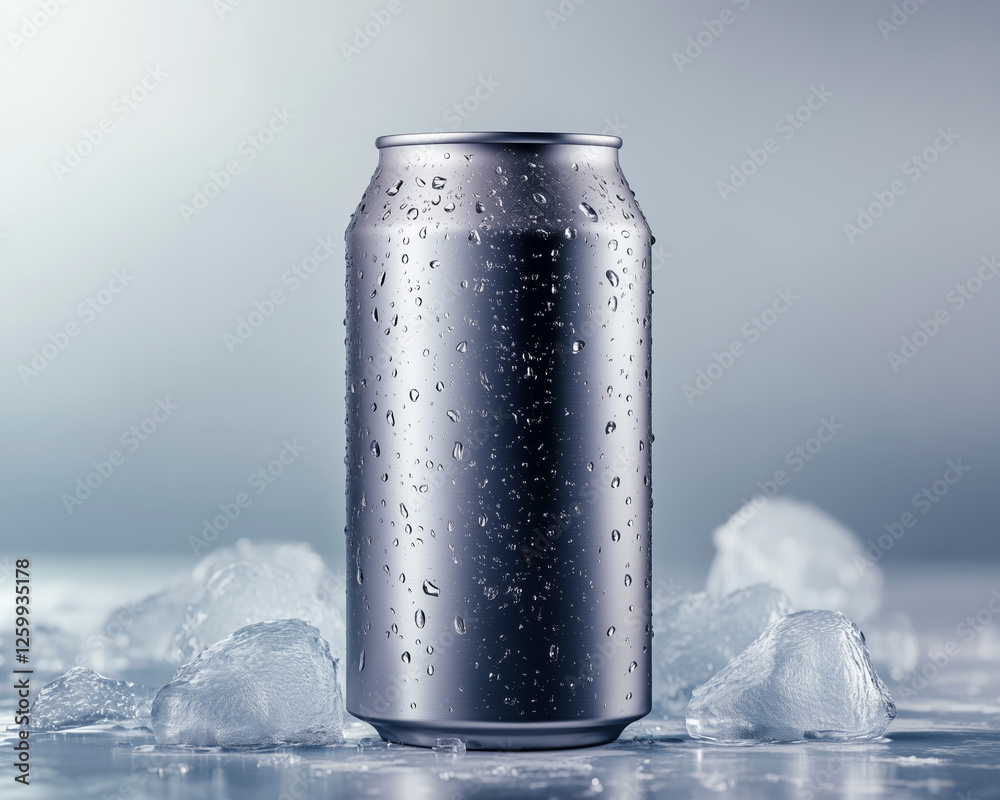 Matte energy drink can with ice, ideal for modern advertising. Matte energy drink can with ice, ideal for modern advertising.