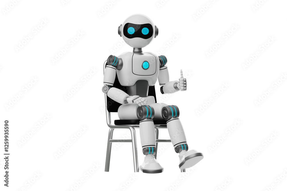 Robot is relaxing in the chair 3D Character Illustration.