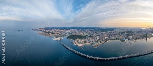 Panorama of Dalian at sunrise photo