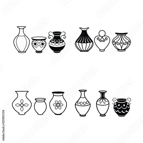 set of ceramic vases isolated ornaments