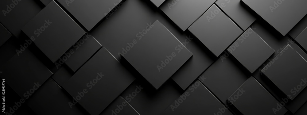 Fototapeta premium Elegant black background with geometric elements for design, featuring white space in the center for text. Ideal for modern banners and abstract wallpapers.