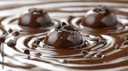 Chocolate truffles in melted chocolate, close-up, food photography, dessert
