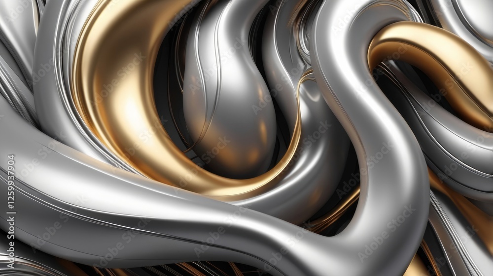 Create an abstract background using organic forms with smooth curves and metallic accents like silver or gold to add elegance to the composition. Create an abstract background using organic forms with smooth curves and metallic accents like silver or gold to add elegance to the composition.