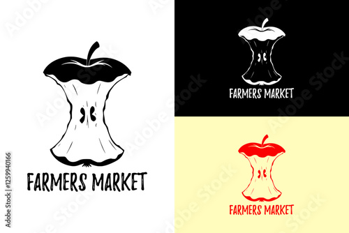 apple core, fruits shop, farmers market logo, superstore, mart, grocery store, supermarket, organic food, fresh fruits, gourmet, food blog, agriculture, farming, logo, vector, silhouette