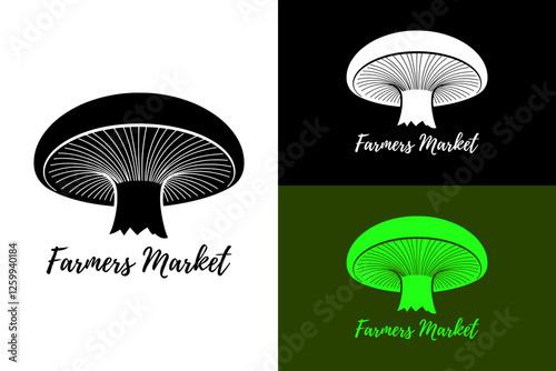 illustration of a mushroom, farmers market, farming, agriculture, veggies, vegetables shop, organic food, superstore, mart, supermarket, gourmet, grocery store, vector, logo