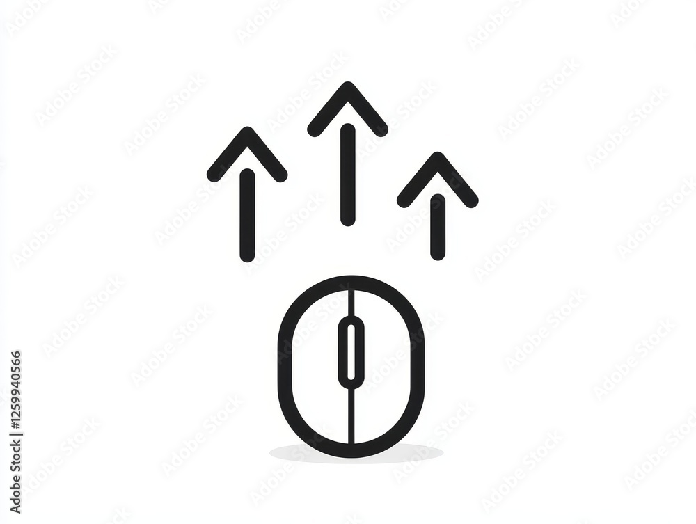 Computer mouse with upward arrows, growth concept, flat design Computer mouse with upward arrows, growth concept, flat design