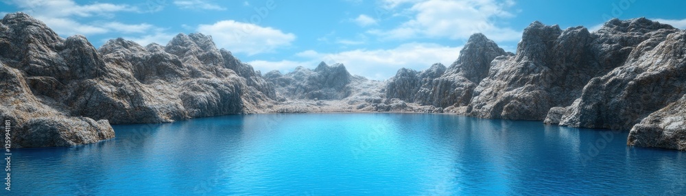A stunning view of a serene lake surrounded by majestic mountains under a clear sky. A stunning view of a serene lake surrounded by majestic mountains under a clear sky.