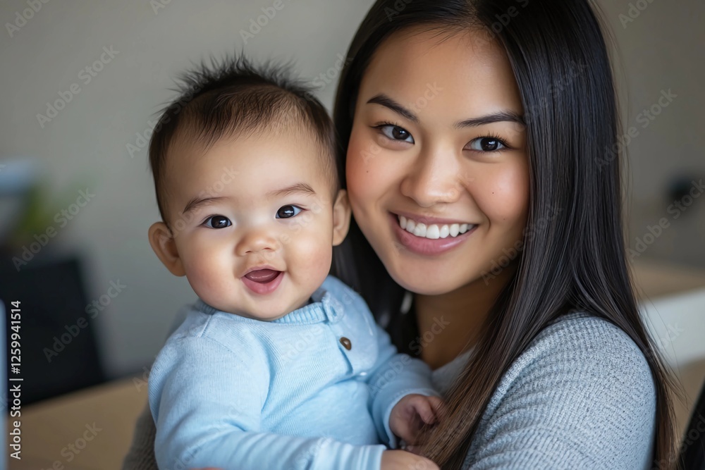 Young Mom Holding Her Baby Enjoying Easter: Family Life and Parenting Joy Young Mom Holding Her Baby Enjoying Easter: Family Life and Parenting Joy
