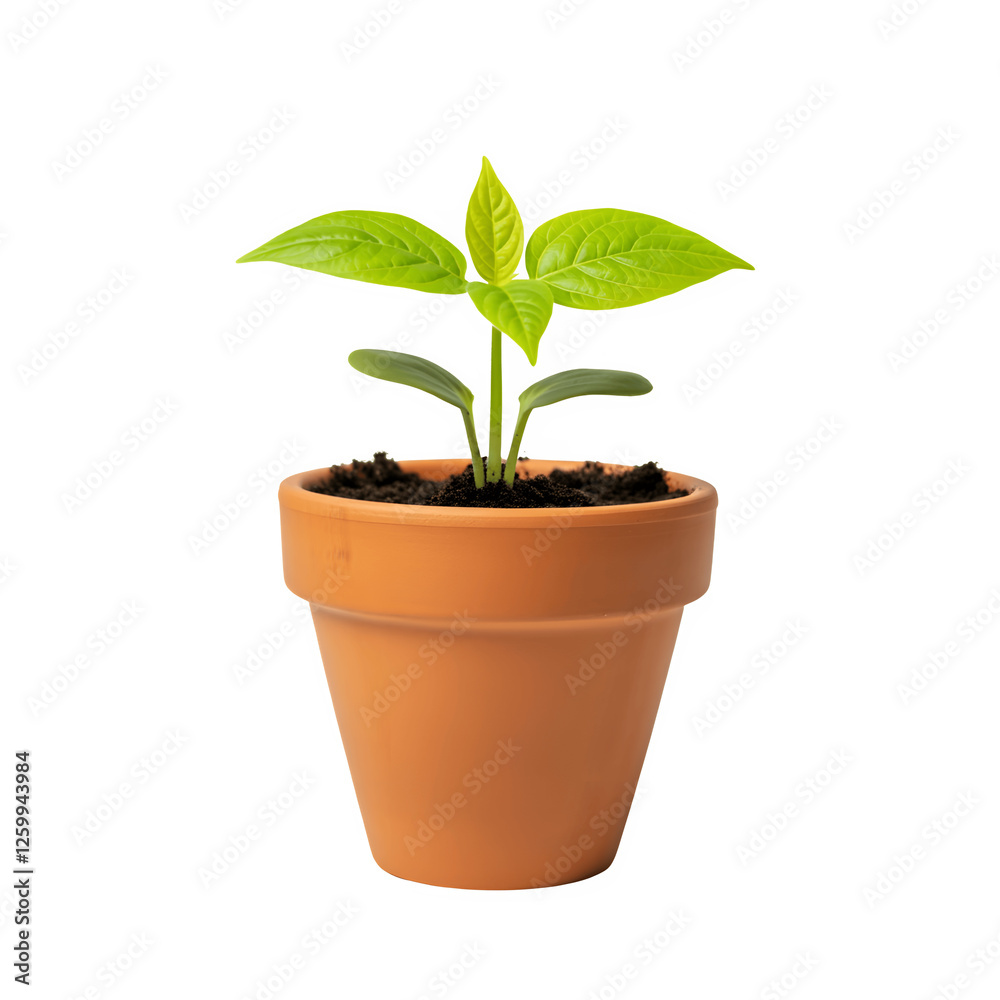 Seedling in Terracotta pot transparent background Seedling in Terracotta pot transparent background