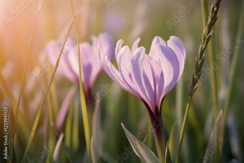 Closeup of purple crocus flower photo