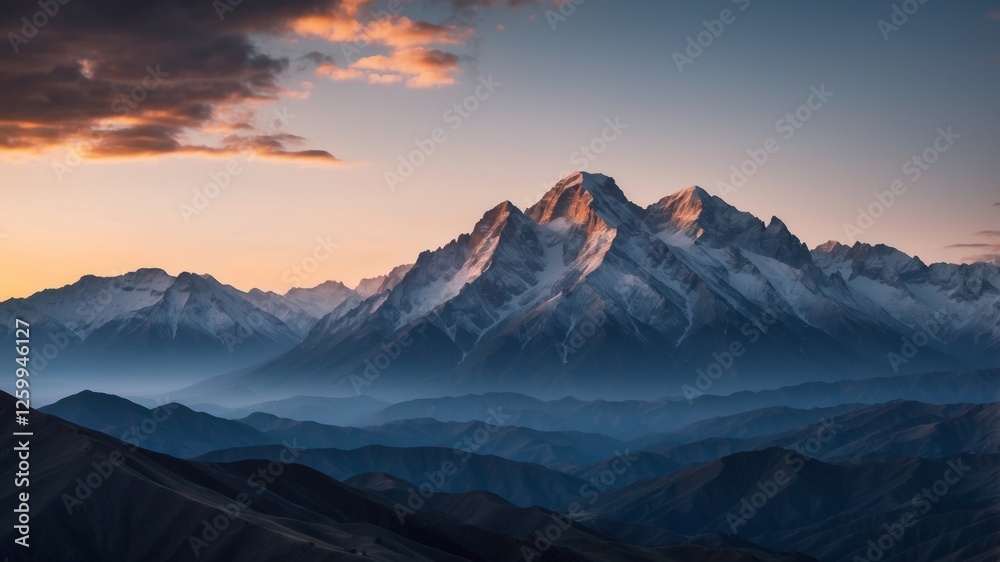 A stunning mountain range bathed in the warm glow of sunset, revealing its snow-capped peaks and rugged beauty. A stunning mountain range bathed in the warm glow of sunset, revealing its snow-capped peaks and rugged beauty.
