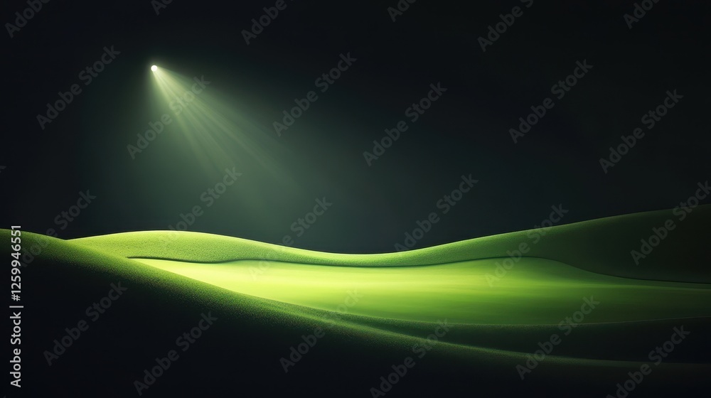 Obraz premium Spotlight illuminates a serene green landscape with rolling hills