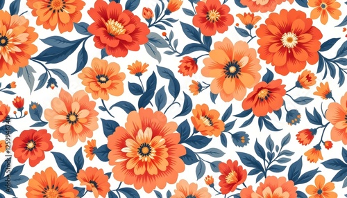 Wallpaper Mural Vibrant floral pattern, colorful ditsy print, red and orange flowers Torontodigital.ca