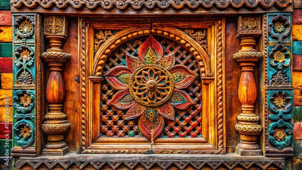 Intricate Carved Wooden Window, Nepal - Traditional Craftsmanship Intricate Carved Wooden Window, Nepal - Traditional Craftsmanship