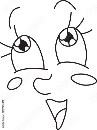 face with open mouth expressing delight eyes with eyelashes looking up eyebrows raised
