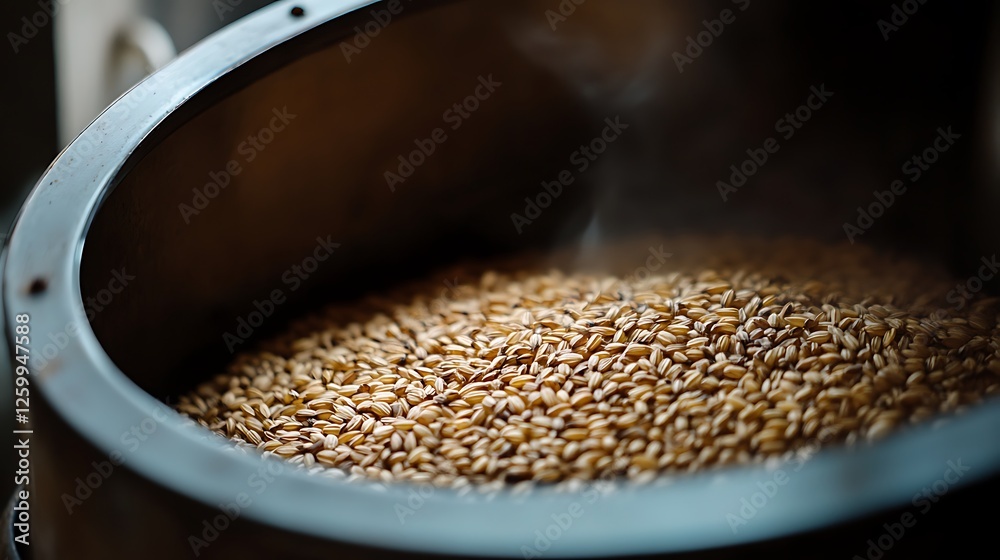 Obraz premium A detailed view of cooked heating grain in a rice cooker