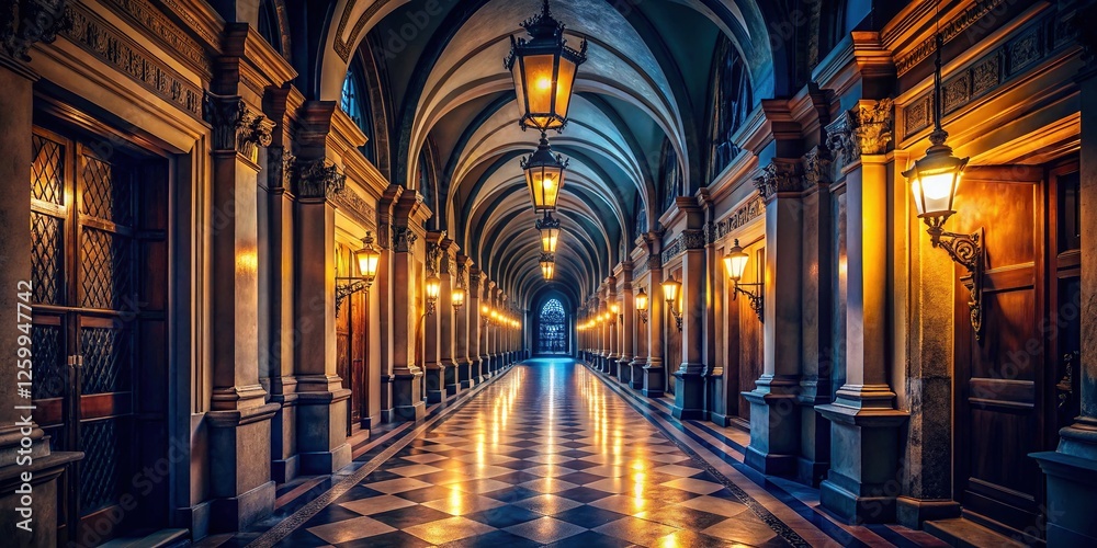 Majestic Night at Padmini Palace Corridor - Architectural Beauty in Darkness Majestic Night at Padmini Palace Corridor - Architectural Beauty in Darkness
