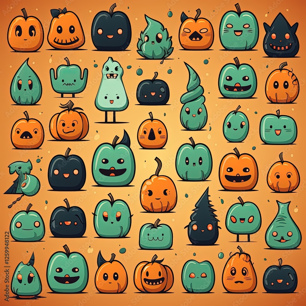 Fototapeta premium Seasonal Halloween Set with Ghosts, Pumpkins, and Spooky Illustrations