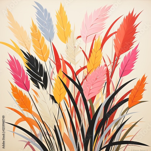 Beautiful Pampas Grass Lithographic Print with a Clean and Simple Design