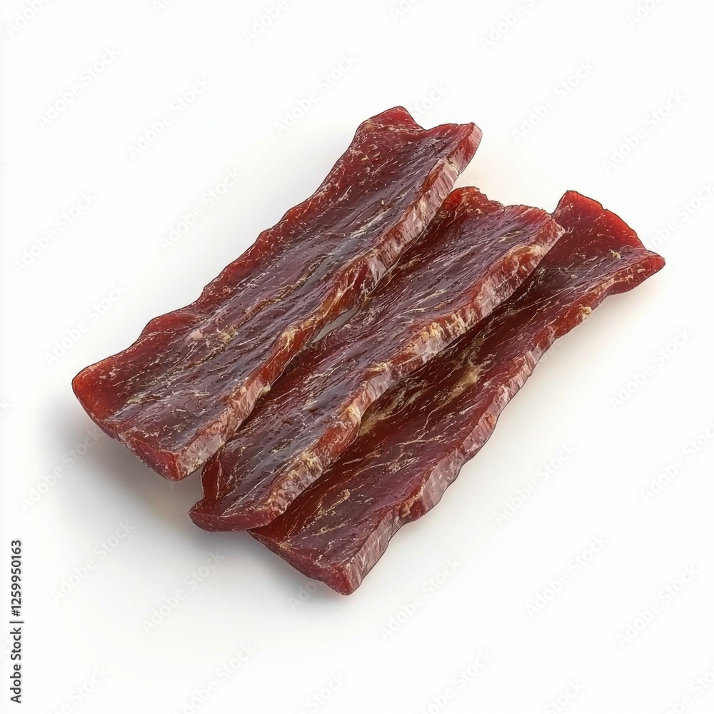 Fototapeta premium Beef Jerky Strips, isolated on white