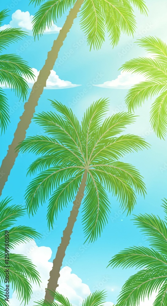 Palm Trees Against Blue Sky Illustration Palm Trees Against Blue Sky Illustration