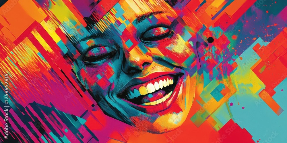 Vivid artistic rendering of a womans joyful laughing face Vivid artistic rendering of a womans joyful laughing face