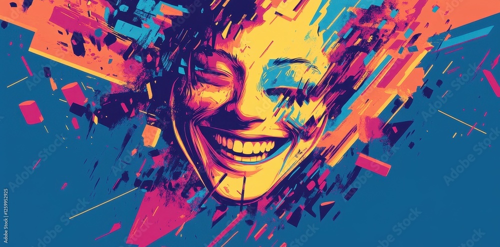 Abstract digital painting depicting a joyful laughing woman face Abstract digital painting depicting a joyful laughing woman face