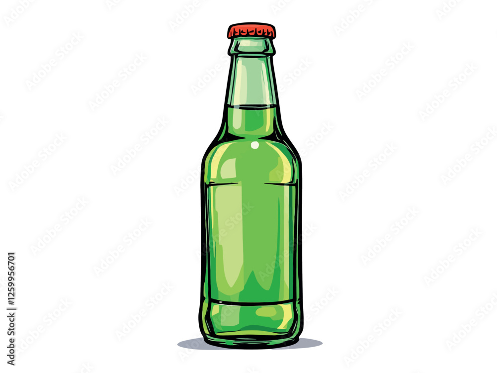 Vsai green beer bottle standing on white background Vsai green beer bottle standing on white background