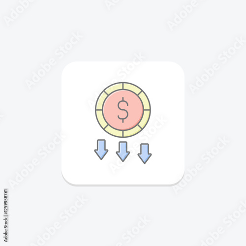 Money Loss lineal color icon, vector, pixel perfect, illustrator file