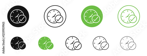 Time check icons in black and green colors collection