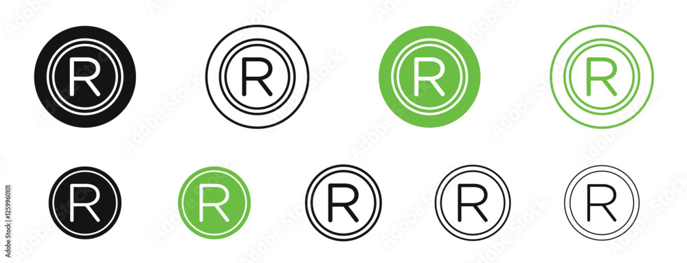 Registered icons in black and green colors collection Registered icons in black and green colors collection