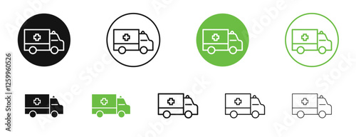 Ambulance icons in black and green colors collection