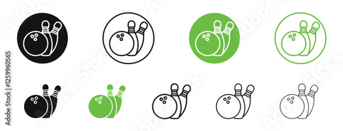 Bowling icons in black and green colors collection