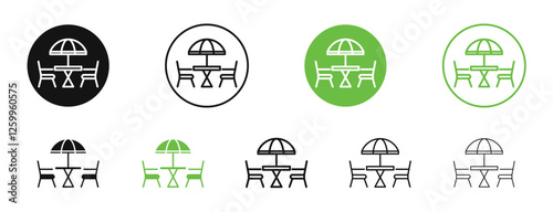 Terrace icons in black and green colors collection