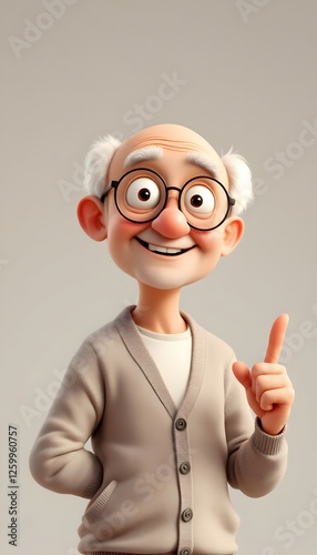 Smiling Cartoon Grandpa Pointing Up Idea Illustration