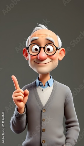 Friendly Cartoon Grandpa Pointing Up Idea Illustration