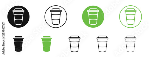 Coffee icons in black and green colors collection