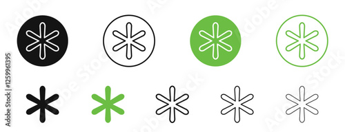 Asterisk icons in black and green colors collection