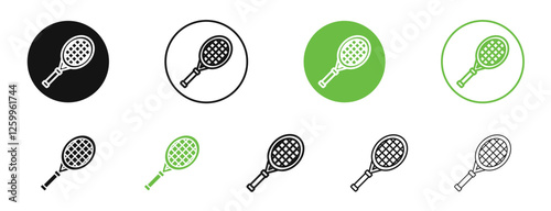 Racquet icons in black and green colors collection