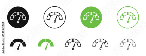 Tachometer icons in black and green colors collection