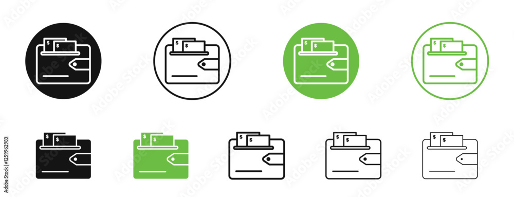 Wallet icons in black and green colors collection Wallet icons in black and green colors collection