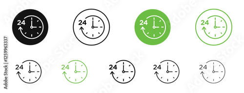 Time twenty four icons in black and green colors collection