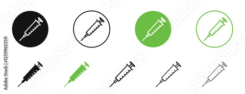 Syringe icons in black and green colors collection